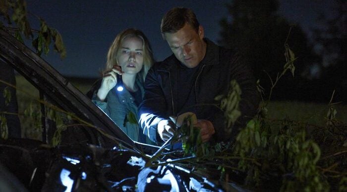 (L-R): Willa Fitzgerald & Alan Ritchson. (Pic: Shane Mahood/ Amazon Studios).