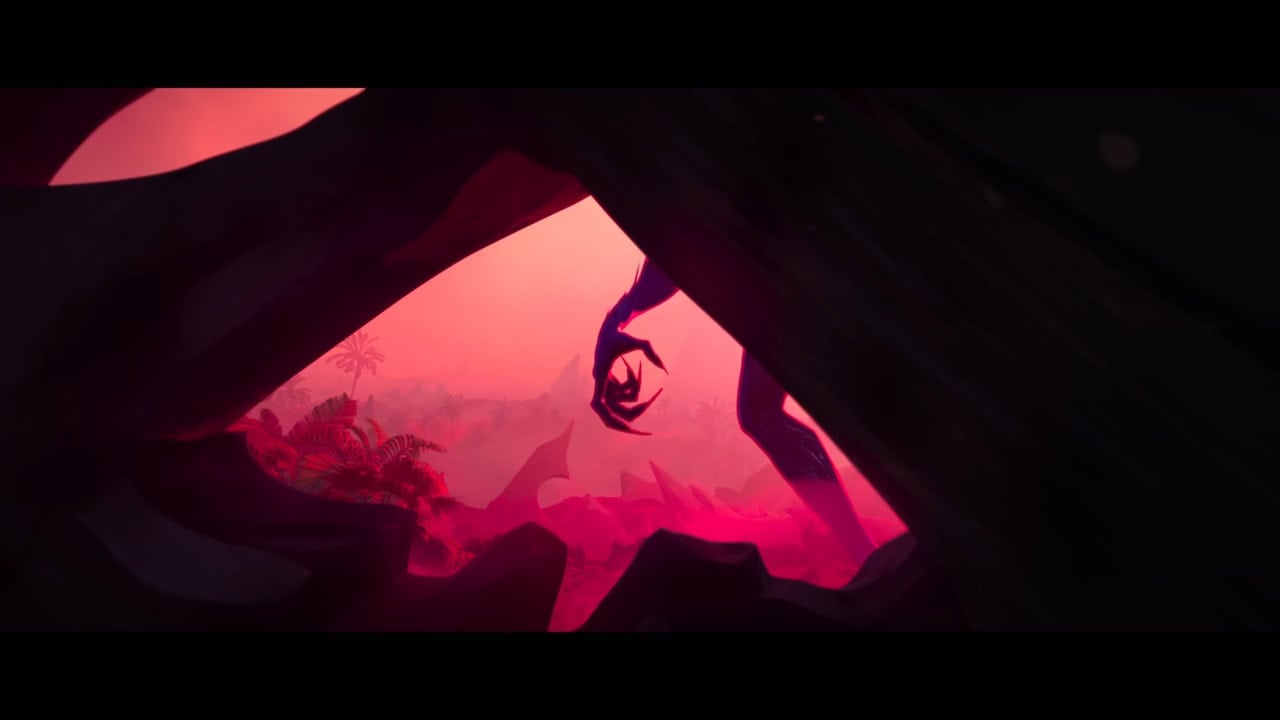 From inside a dark cave, the clawed hand and one leg of the monstrous Manananggal can be seen silhoutted at the opening of the cave. The sky behind the silhoutte is an ominous red and the air is foggy